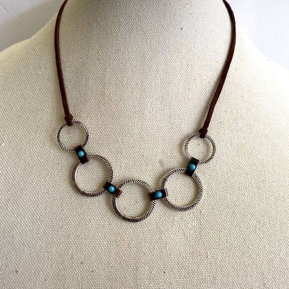 Boot barn brand brown suede silver color turquoise faux stone adjustable new - Picture 1 of 4